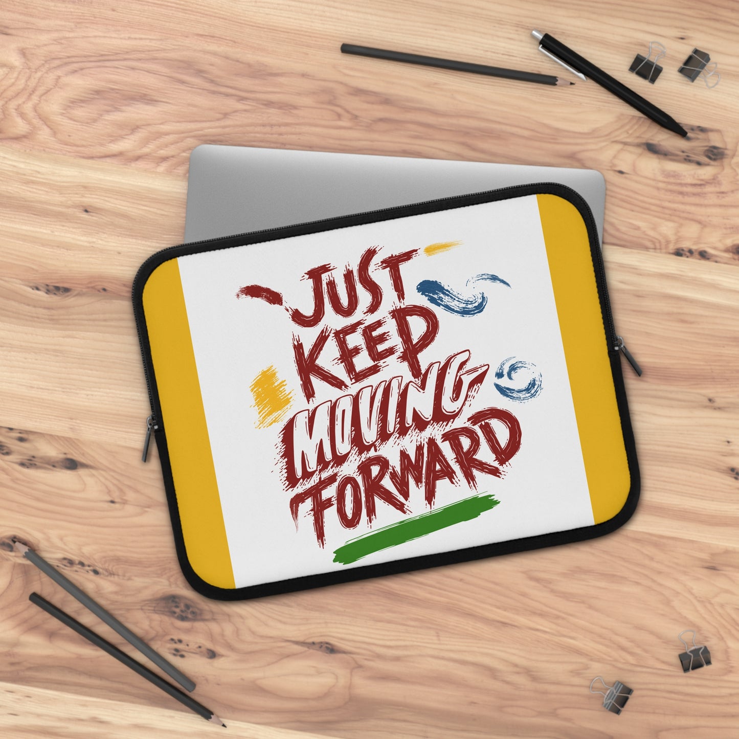 Inspirational Laptop Sleeve - Just Keep Moving Forward, Custom Tech Case, Motivational Gifts, Office Accessories, Modern Style