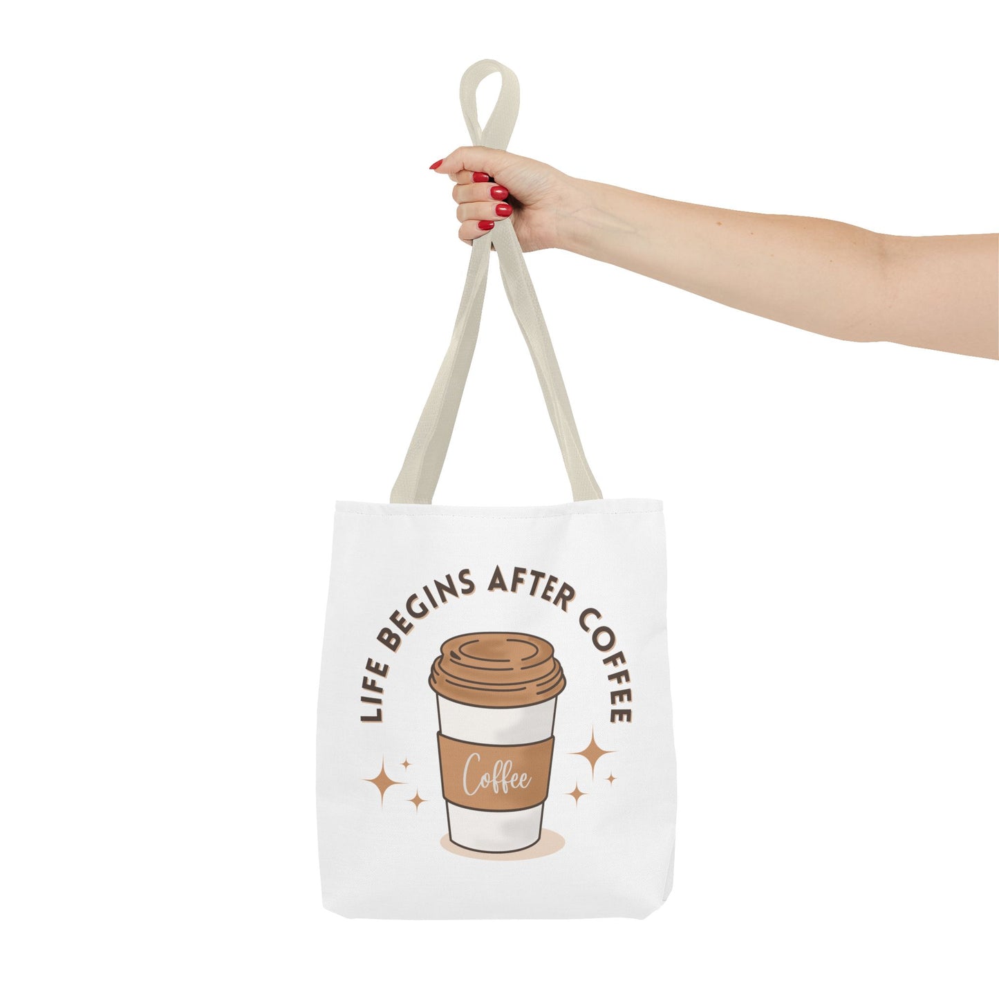 Coffee Lover Tote Bag - Life Begins After Coffee, Canvas Shoulder Bag, Reusable Grocery Bag, Gift for Her, Cute Tote for Work