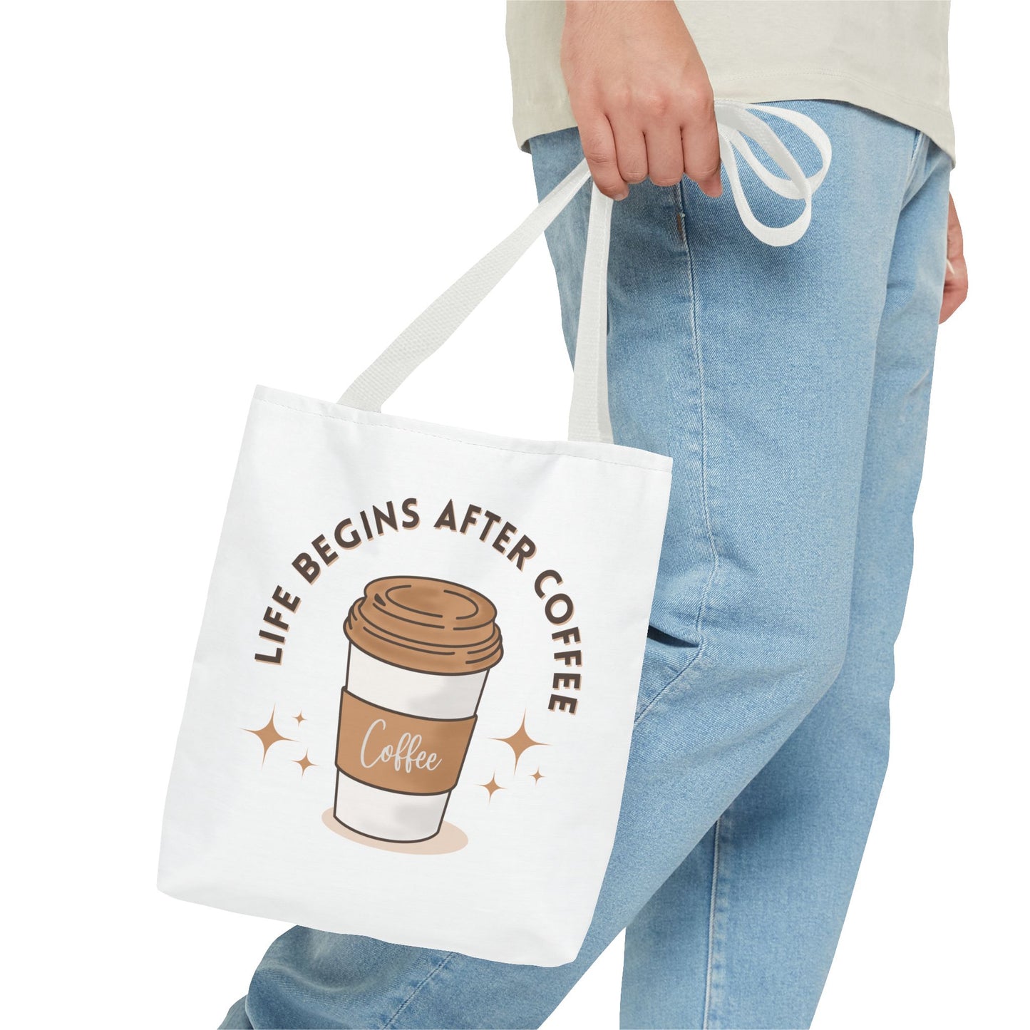 Coffee Lover Tote Bag - Life Begins After Coffee, Canvas Shoulder Bag, Reusable Grocery Bag, Gift for Her, Cute Tote for Work