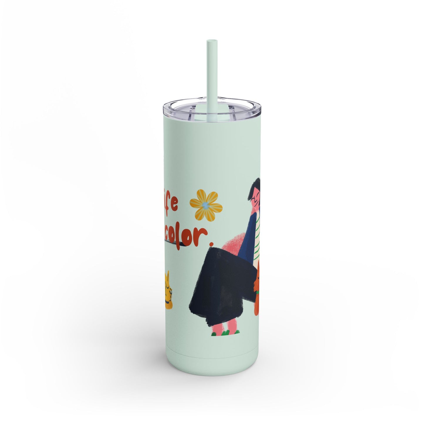 Vibrant Tumbler, Colorful Insulated Drinkware, Perfect Gift for Cat Lovers, Encouraging Mugs for Home and Office, Fun Female Gifting