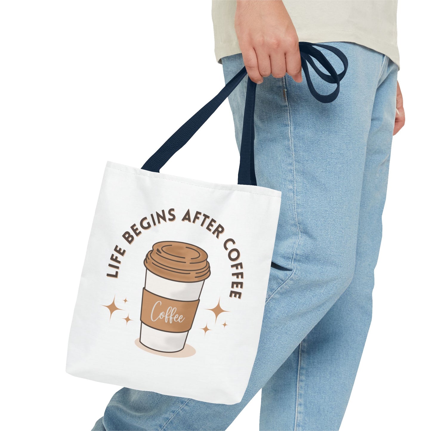 Coffee Lover Tote Bag - Life Begins After Coffee, Canvas Shoulder Bag, Reusable Grocery Bag, Gift for Her, Cute Tote for Work