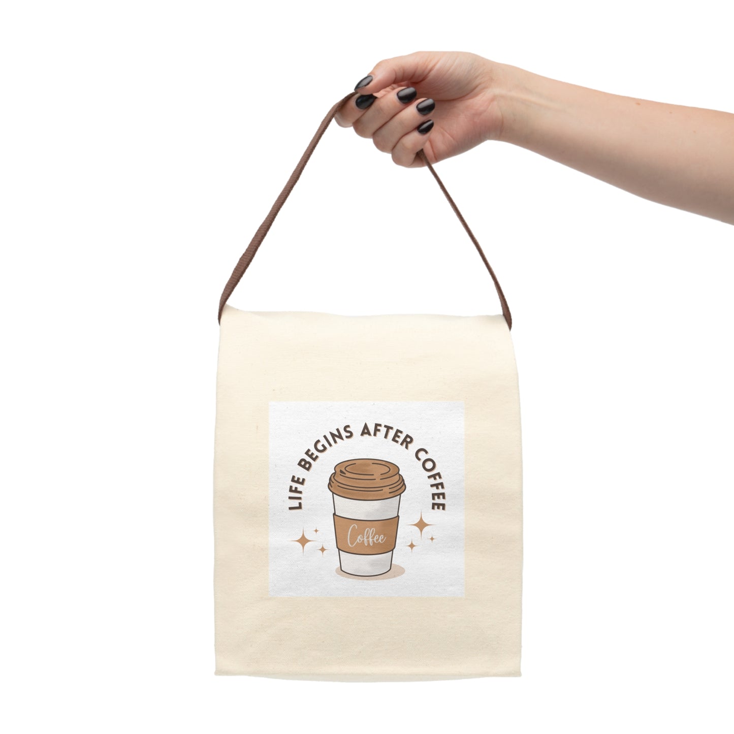 Coffee Lovers Canvas Lunch Bag, Reusable Tote, Eco-Friendly Snack Carrier, Gift for Teachers, Stylish Lunchbox