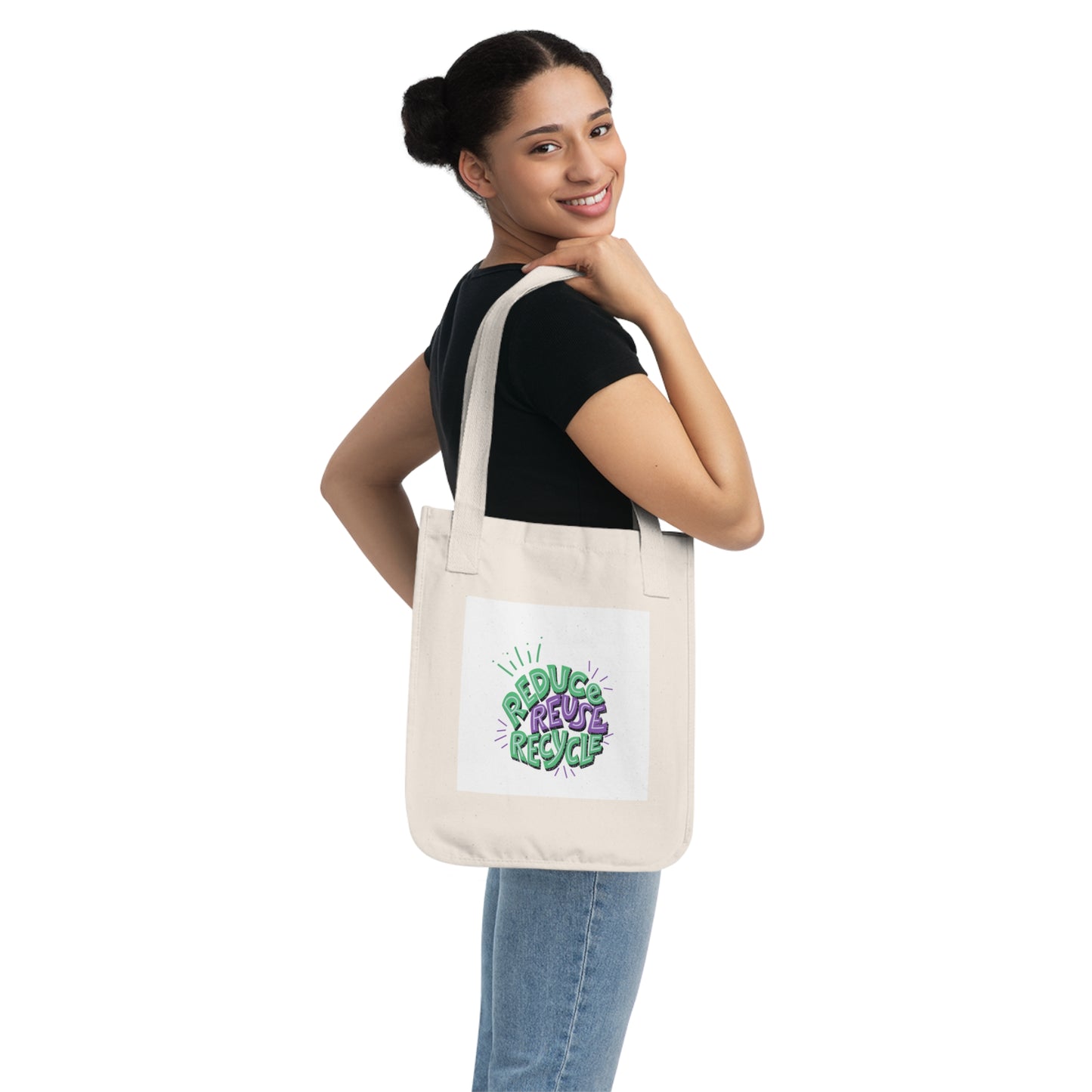 Eco-Friendly Reusable Tote Bag, Reduce Reuse Recycle Shopper, Sustainable Grocery Bag, Earth Day Gift, Green Living Accessory