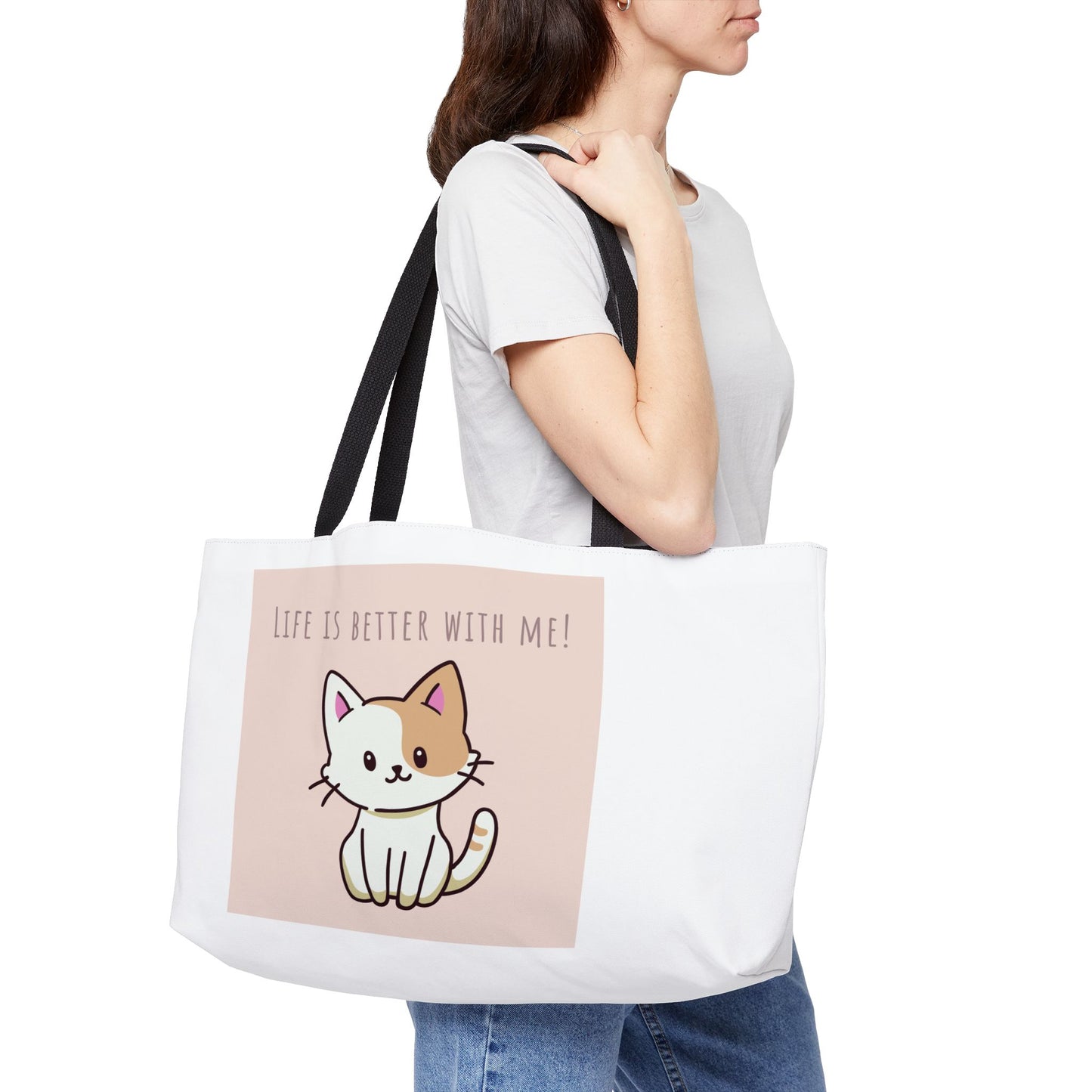 Cat Weekender Tote Bag | Life is Better With Me | Pet Lovers Travel Essentials Gift