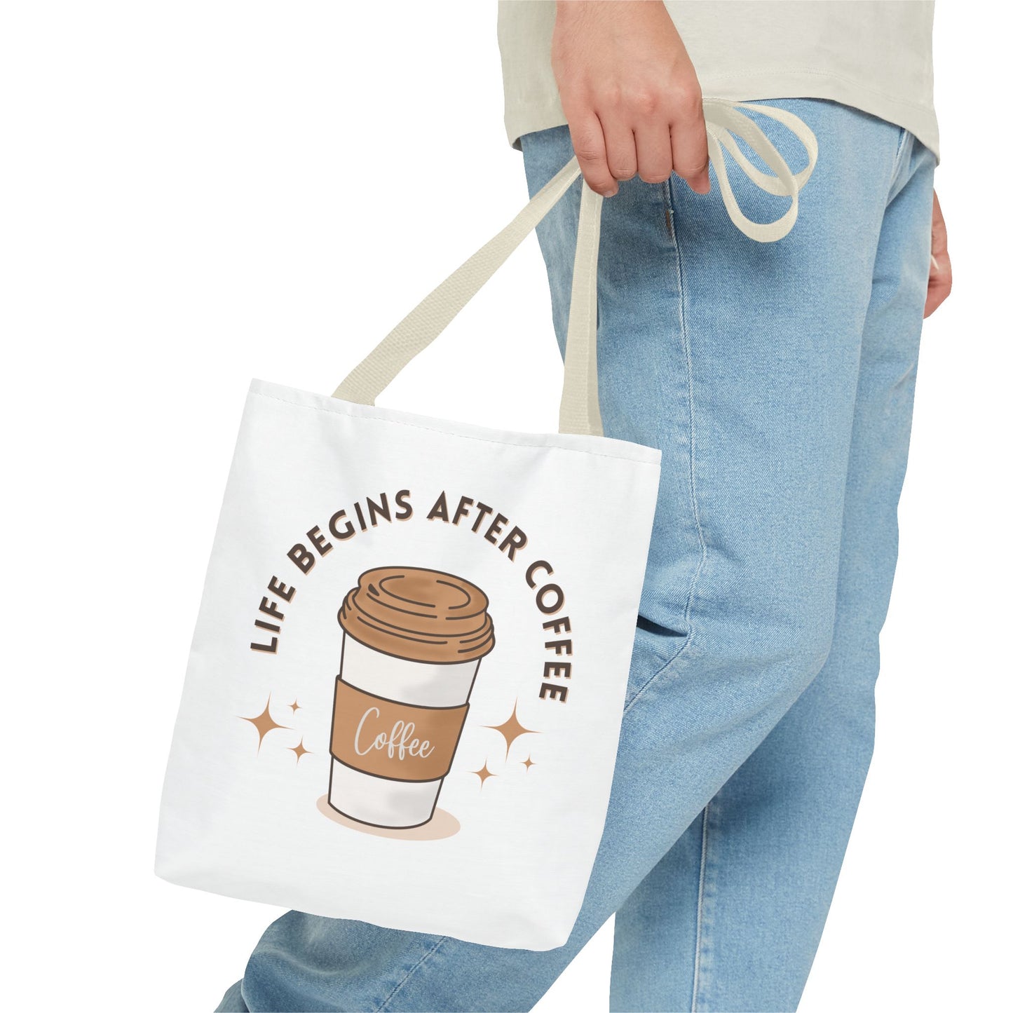 Coffee Lover Tote Bag - Life Begins After Coffee, Canvas Shoulder Bag, Reusable Grocery Bag, Gift for Her, Cute Tote for Work