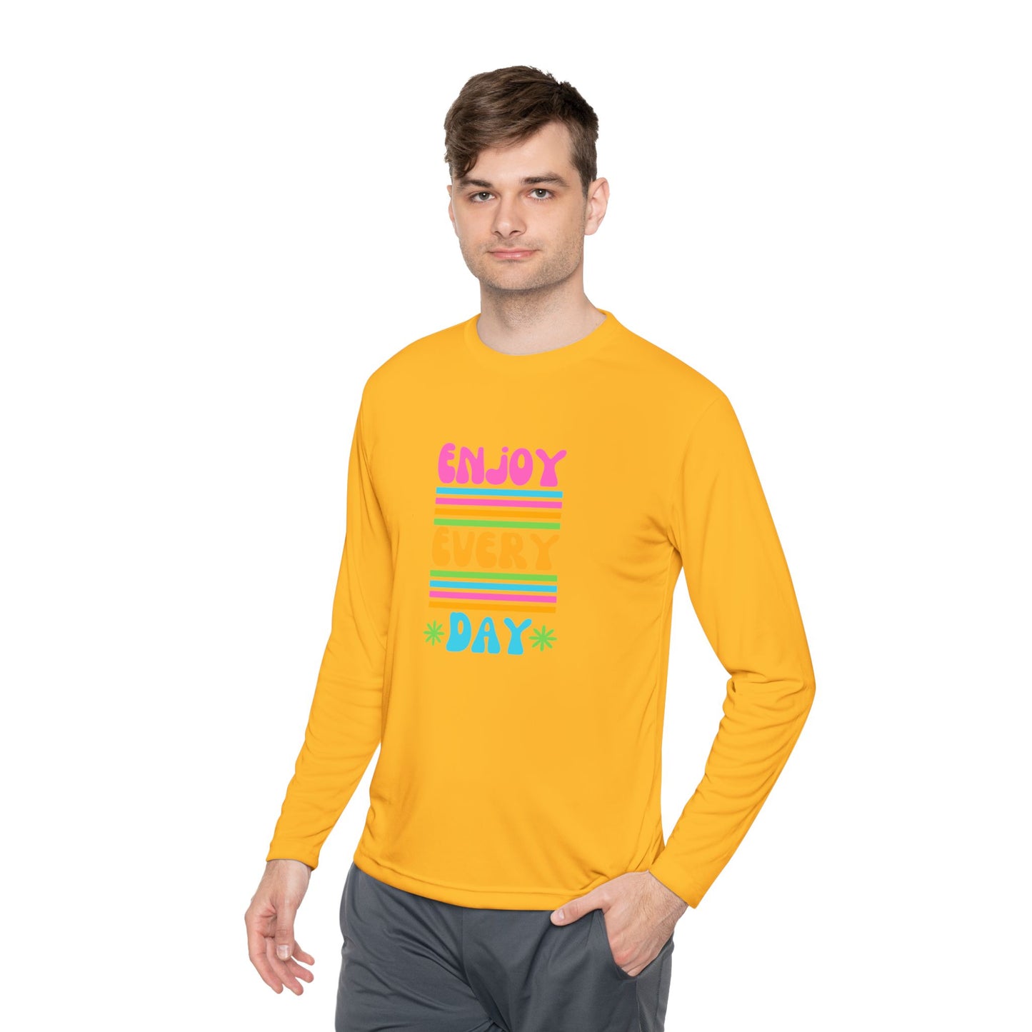 Unisex Lightweight Long Sleeve Tee - Enjoy Every Day, Casual Shirt, Gift for Her, Mindfulness Apparel, Positive Message T-Shirt