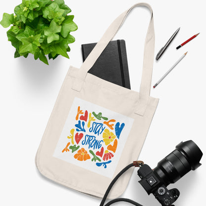 Stay Strong Organic Canvas Tote Bag, Reusable Shopping Bag, Eco-Friendly Gift, Motivational Tote, Flower Print Bag, Sustainable Fashion
