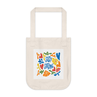 Stay Strong Organic Canvas Tote Bag, Reusable Shopping Bag, Eco-Friendly Gift, Motivational Tote, Flower Print Bag, Sustainable Fashion
