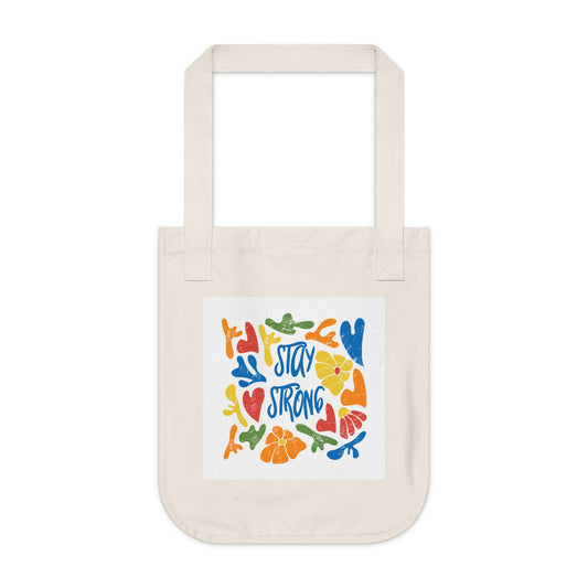 Stay Strong Organic Canvas Tote Bag, Reusable Shopping Bag, Eco-Friendly Gift, Motivational Tote, Flower Print Bag, Sustainable Fashion