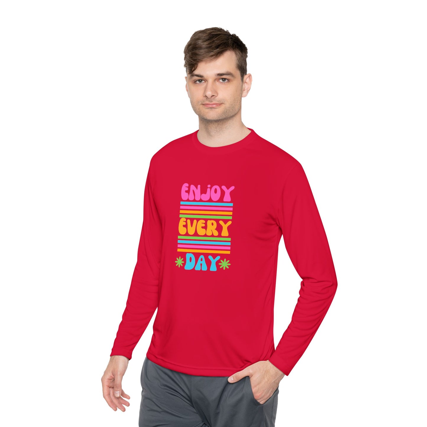 Unisex Lightweight Long Sleeve Tee - Enjoy Every Day, Casual Shirt, Gift for Her, Mindfulness Apparel, Positive Message T-Shirt
