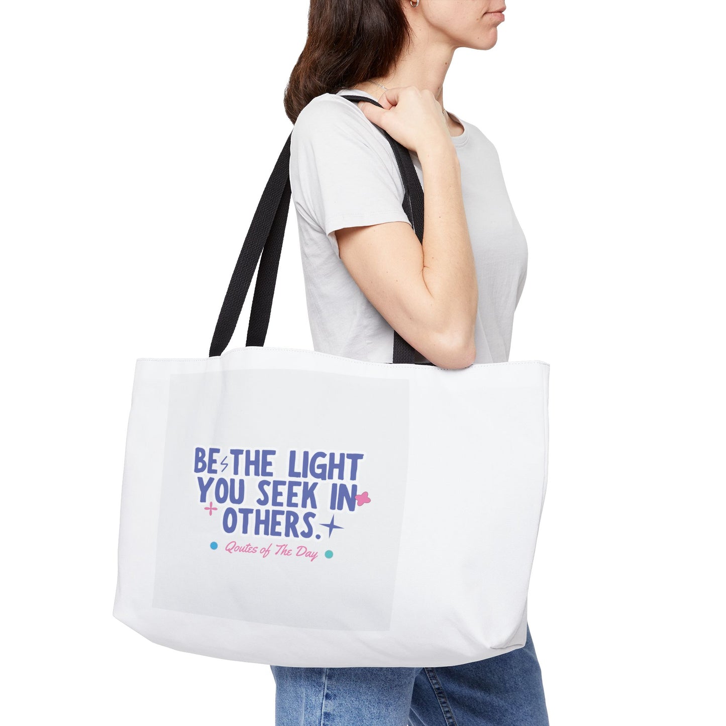 Inspirational Weekender Tote Bag - Be the Light, Travel Bag, Beach Tote, Gift for Her, Motivational Shopping Bag