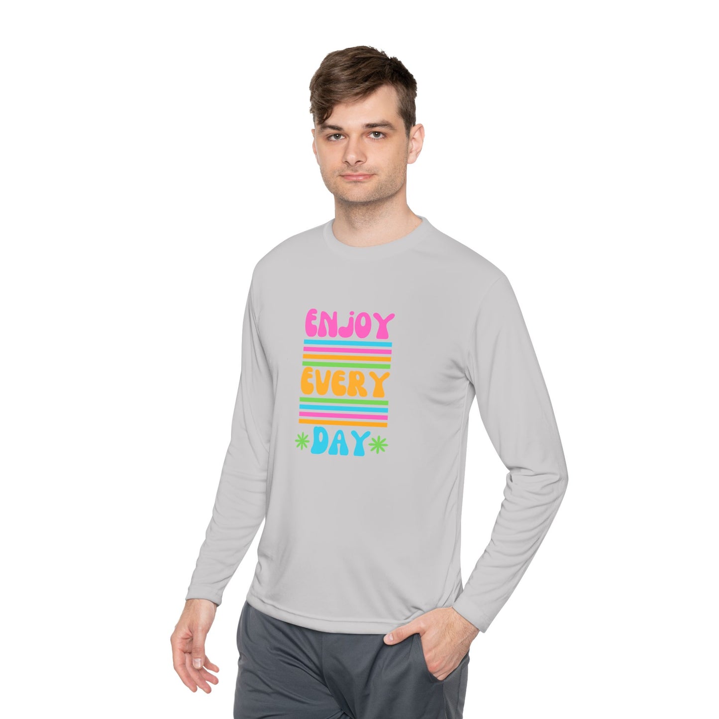 Unisex Lightweight Long Sleeve Tee - Enjoy Every Day, Casual Shirt, Gift for Her, Mindfulness Apparel, Positive Message T-Shirt