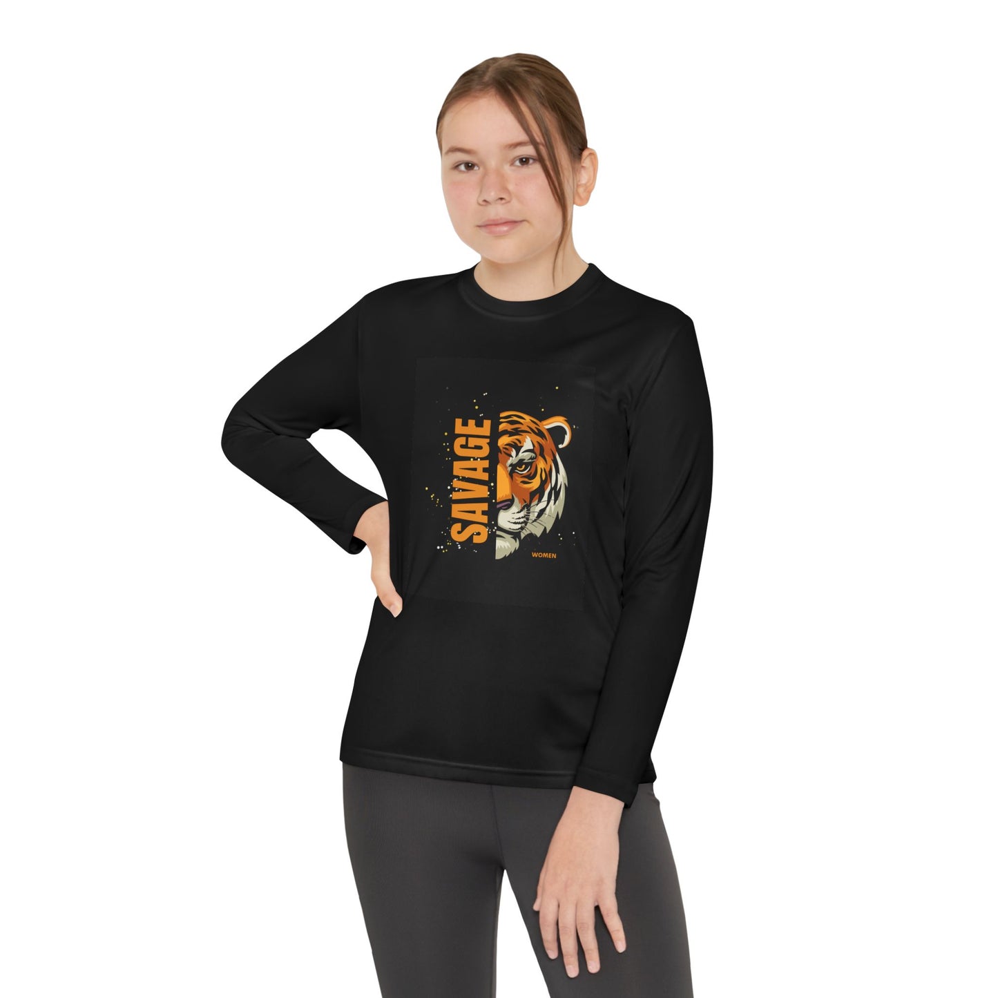 Savage Tiger Youth Long Sleeve Tee, Graphic Tee, Kids Apparel, Animal Print Shirt, Unique Gift, Cool Teen Fashion