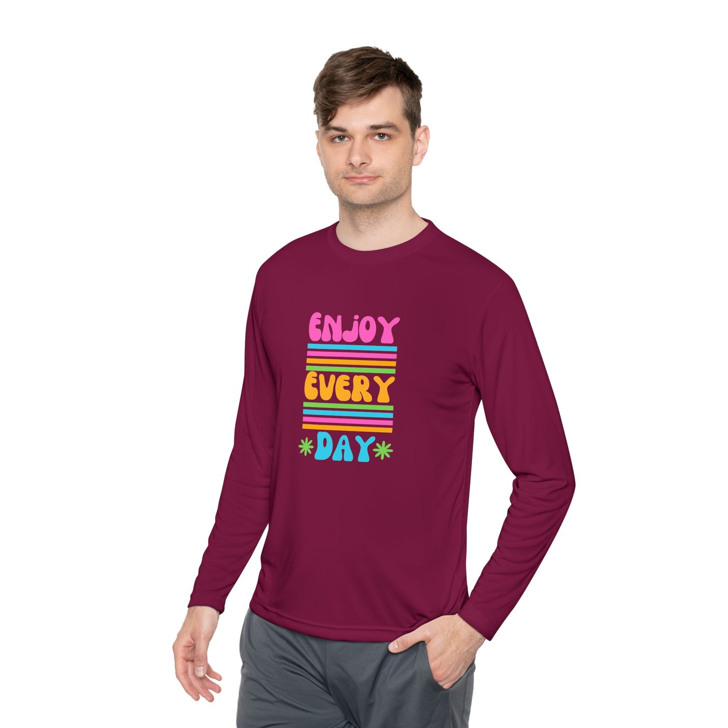 Unisex Lightweight Long Sleeve Tee - Enjoy Every Day, Casual Shirt, Gift for Her, Mindfulness Apparel, Positive Message T-Shirt