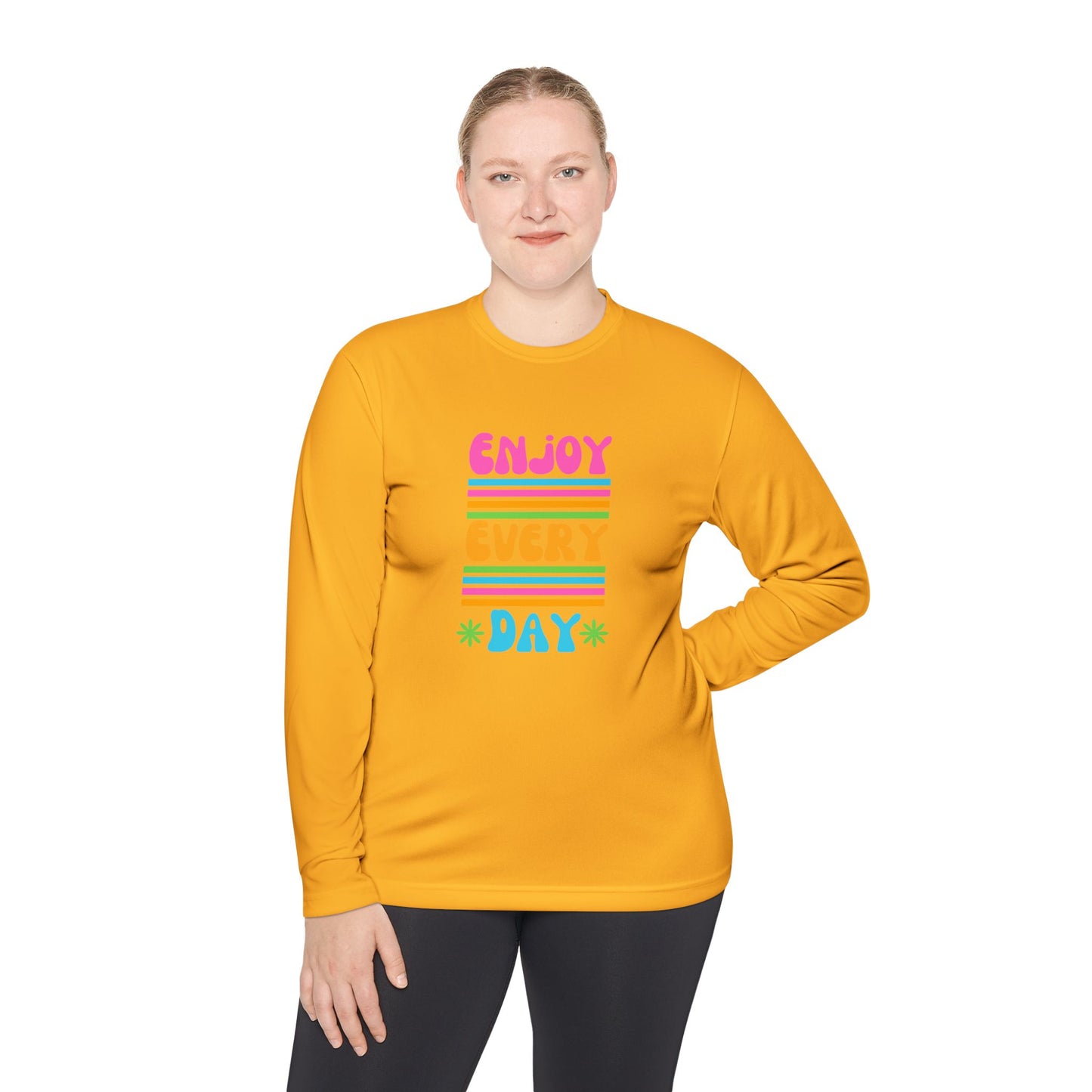 Unisex Lightweight Long Sleeve Tee - Enjoy Every Day, Casual Shirt, Gift for Her, Mindfulness Apparel, Positive Message T-Shirt