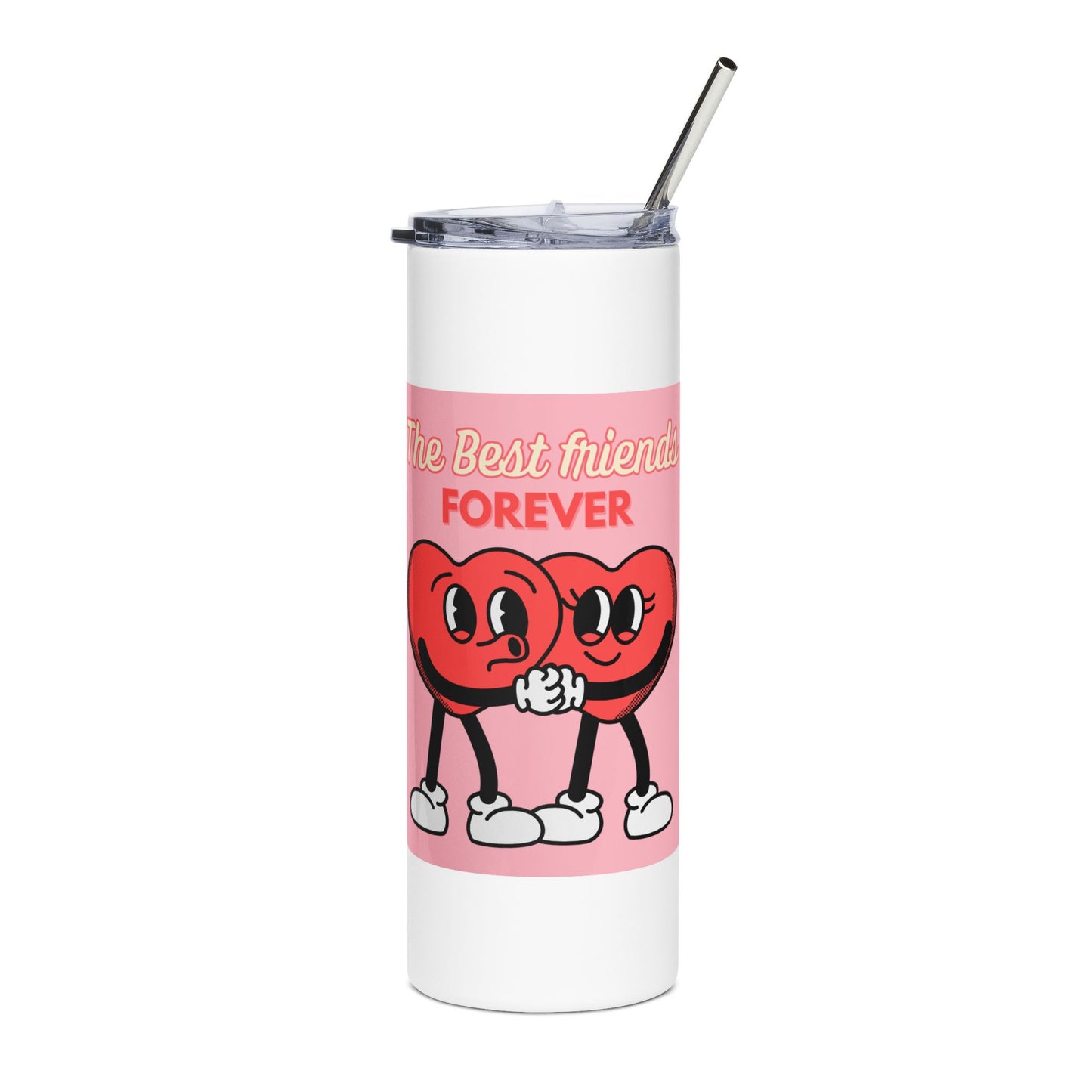 Best Friends Forever Stainless Steel Tumbler, 20oz, Gift for Bestie, Friendship Gift, Cute Travel Mug, Pink Hearts Mug, BFF Drinkware