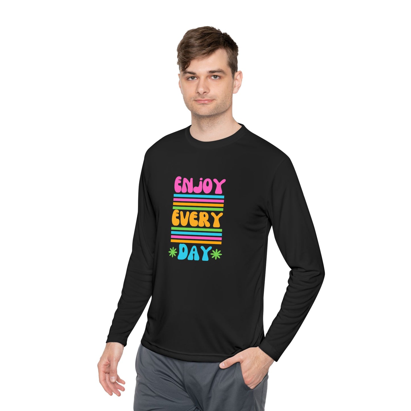 Unisex Lightweight Long Sleeve Tee - Enjoy Every Day, Casual Shirt, Gift for Her, Mindfulness Apparel, Positive Message T-Shirt