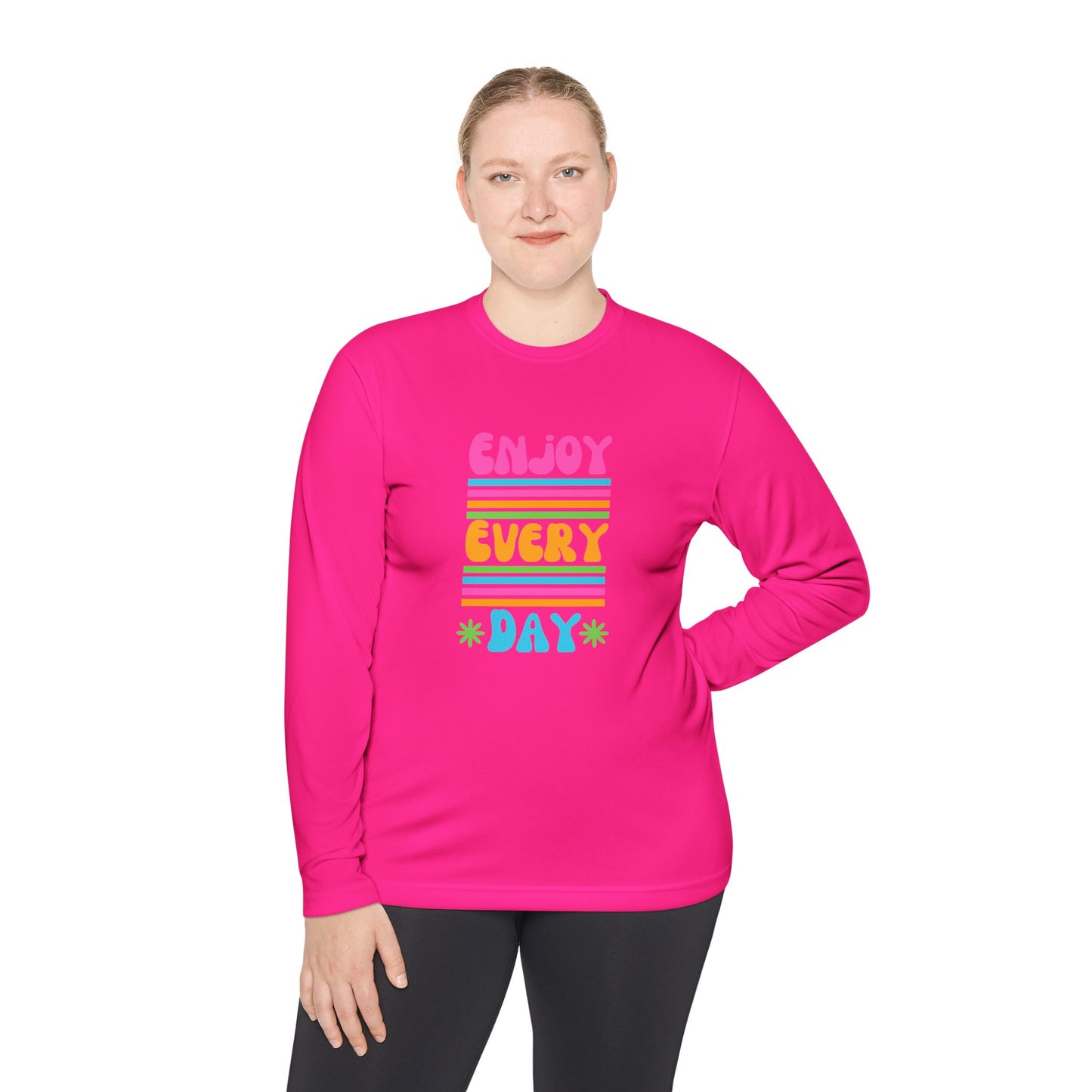 Unisex Lightweight Long Sleeve Tee - Enjoy Every Day, Casual Shirt, Gift for Her, Mindfulness Apparel, Positive Message T-Shirt