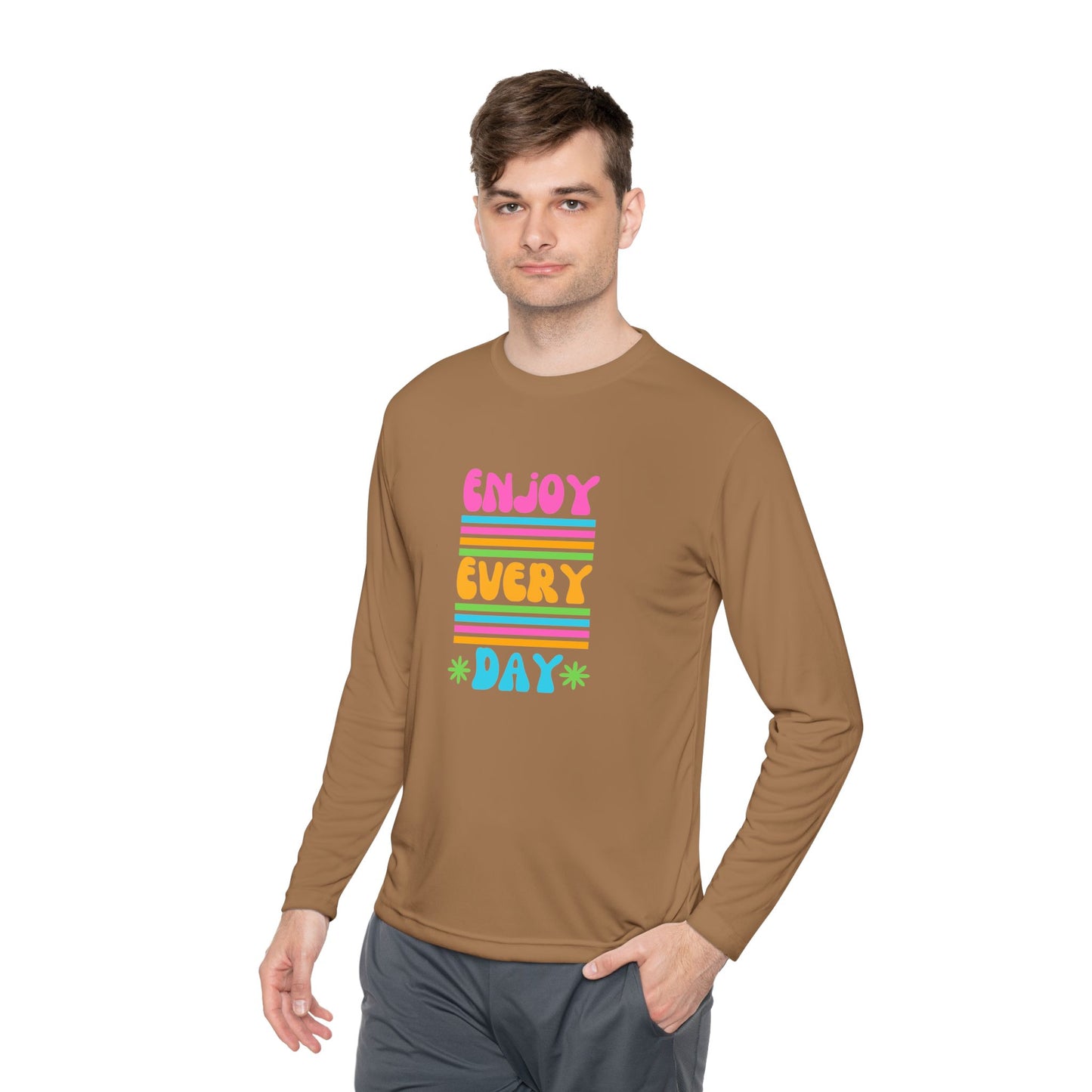 Unisex Lightweight Long Sleeve Tee - Enjoy Every Day, Casual Shirt, Gift for Her, Mindfulness Apparel, Positive Message T-Shirt