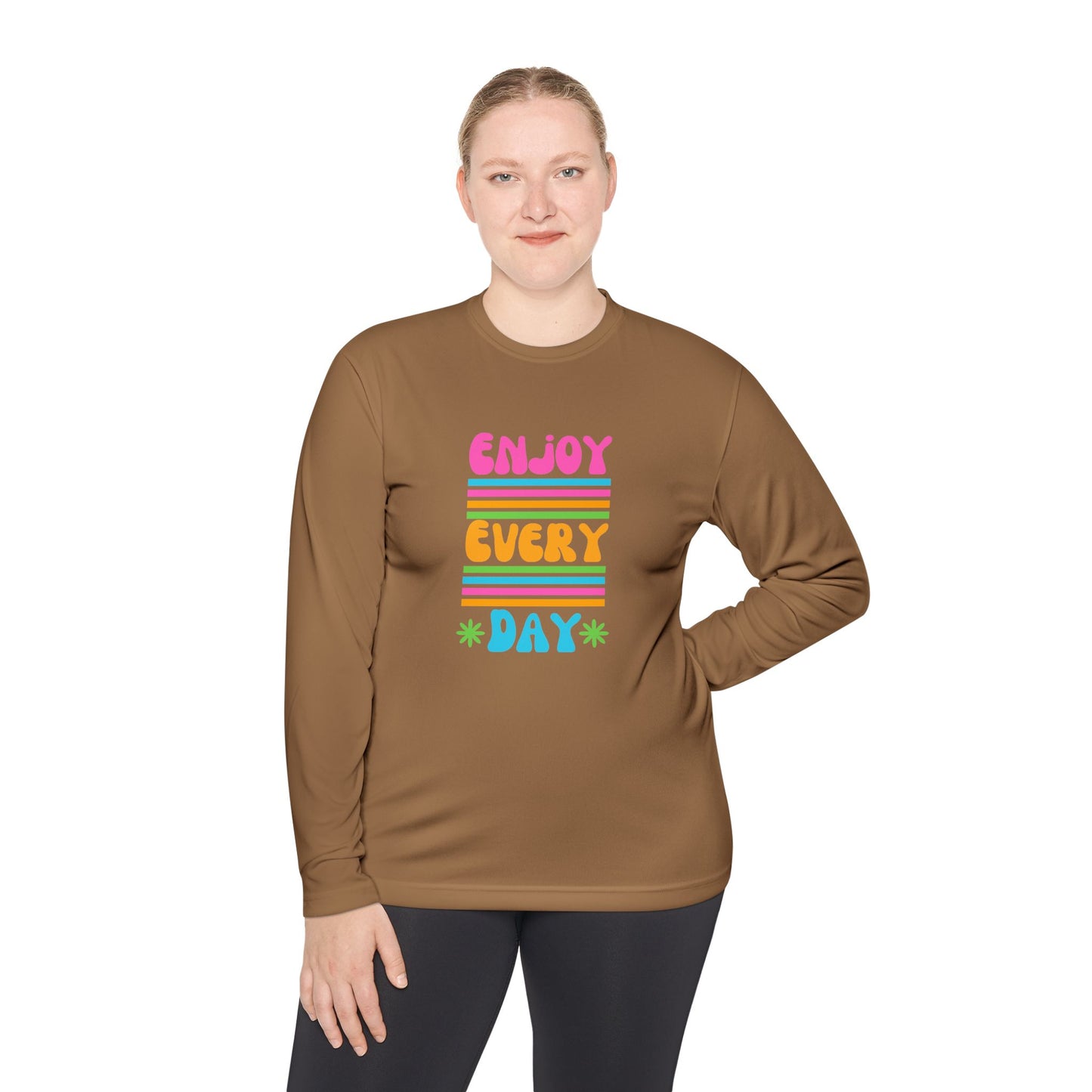 Unisex Lightweight Long Sleeve Tee - Enjoy Every Day, Casual Shirt, Gift for Her, Mindfulness Apparel, Positive Message T-Shirt
