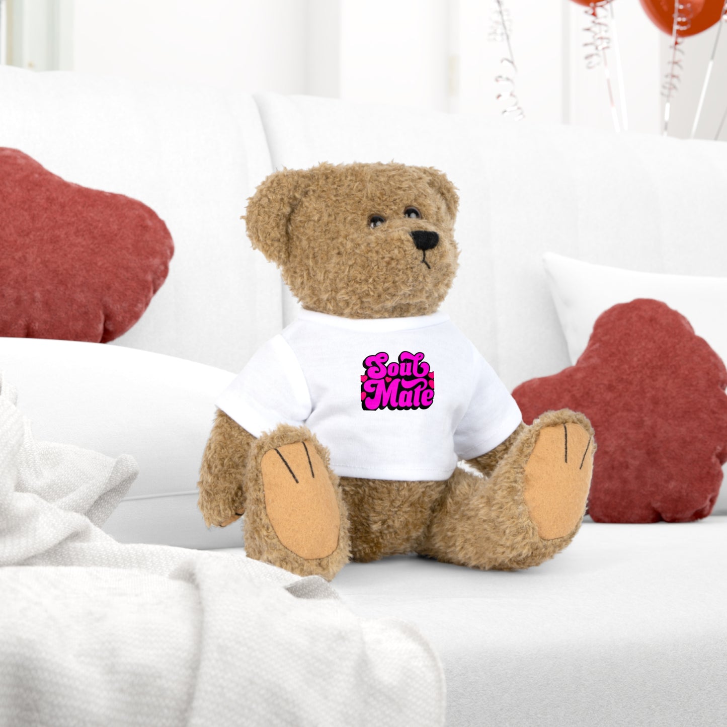 Valentine Teddy Bear Plush Toy with T-Shirt, Personalized Stuffed Animal Gift, Custom Heart Love Bear, Cute Anniversary Present for