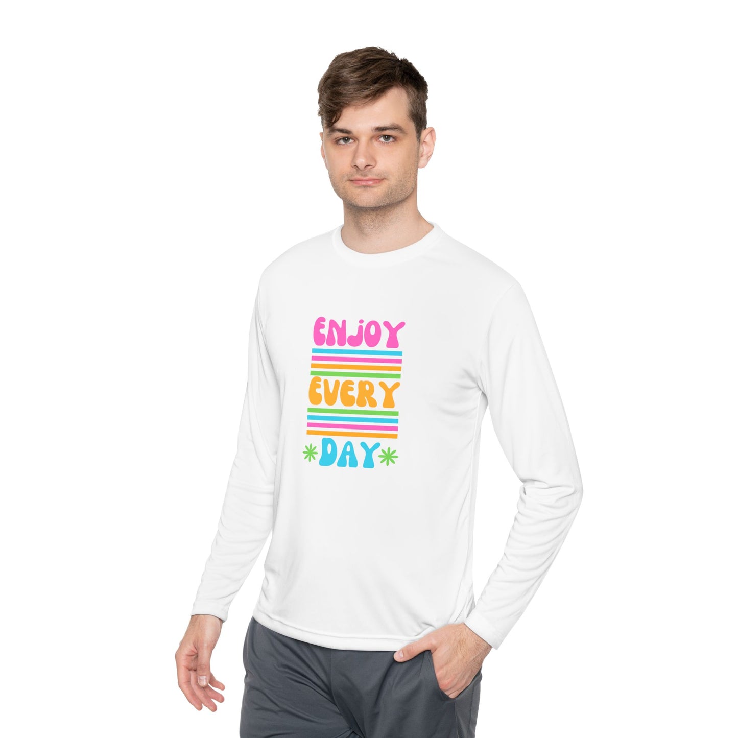Unisex Lightweight Long Sleeve Tee - Enjoy Every Day, Casual Shirt, Gift for Her, Mindfulness Apparel, Positive Message T-Shirt