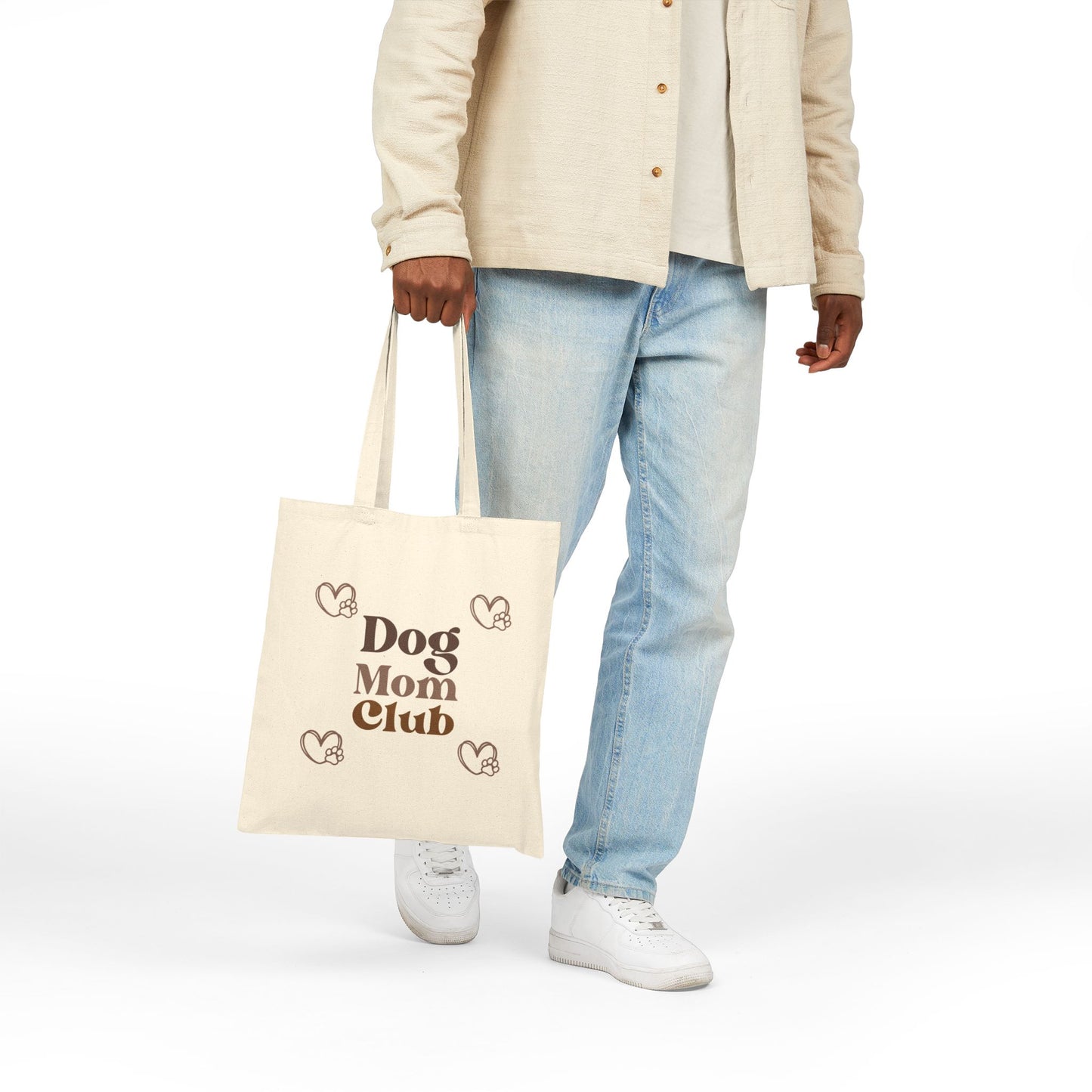Dog Mom Club Cotton Canvas Tote Bag, Eco-Friendly Grocery Bag, Pet Lover Gift, Stylish Reusable Bag, Dog Owner Essentials