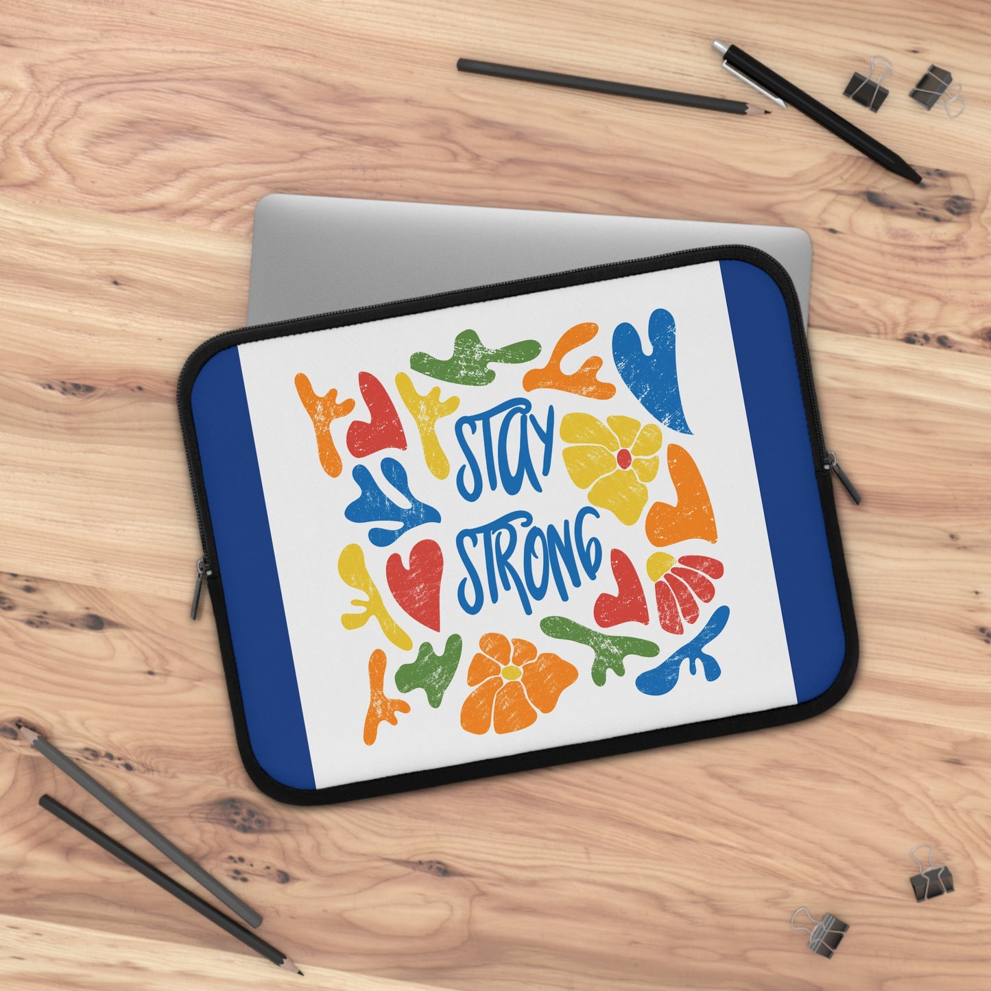 Colorful Stay Strong Laptop Sleeve, Inspirational Tech Accessory, Gift for Students, Stylish Electronic Case, Flower Design