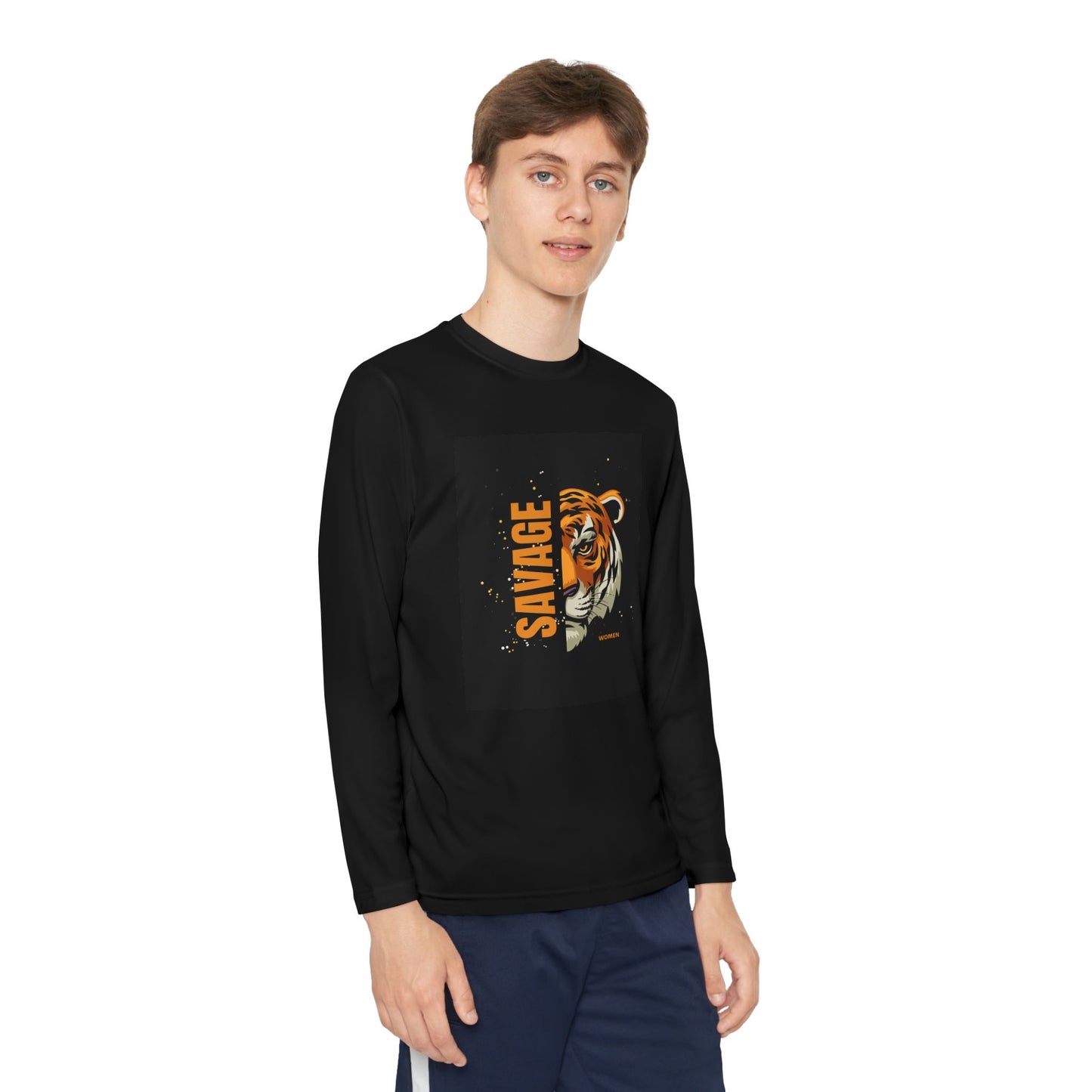 Savage Tiger Youth Long Sleeve Tee, Graphic Tee, Kids Apparel, Animal Print Shirt, Unique Gift, Cool Teen Fashion