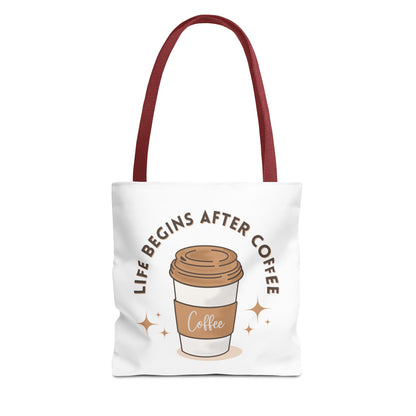 Coffee Lover Tote Bag - Life Begins After Coffee, Canvas Shoulder Bag, Reusable Grocery Bag, Gift for Her, Cute Tote for Work