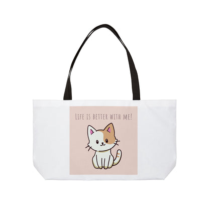 Cat Weekender Tote Bag | Life is Better With Me | Pet Lovers Travel Essentials Gift
