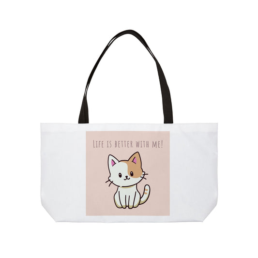 Cat Weekender Tote Bag | Life is Better With Me | Pet Lovers Travel Essentials Gift