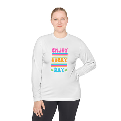 Unisex Lightweight Long Sleeve Tee - Enjoy Every Day, Casual Shirt, Gift for Her, Mindfulness Apparel, Positive Message T-Shirt