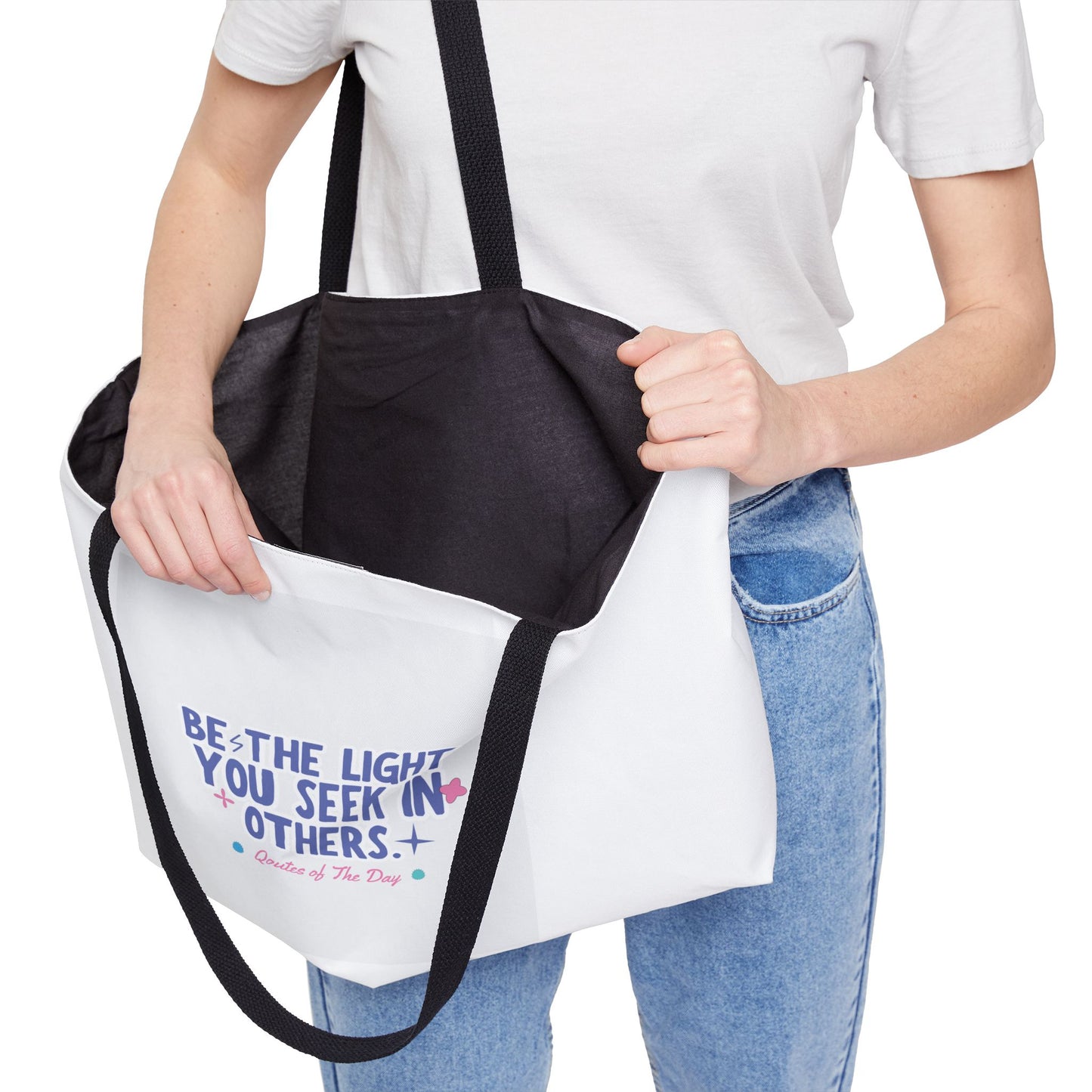 Inspirational Weekender Tote Bag - Be the Light, Travel Bag, Beach Tote, Gift for Her, Motivational Shopping Bag