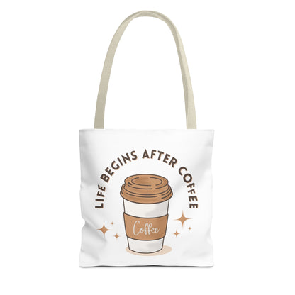 Coffee Lover Tote Bag - Life Begins After Coffee, Canvas Shoulder Bag, Reusable Grocery Bag, Gift for Her, Cute Tote for Work