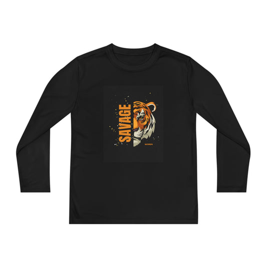 Savage Tiger Youth Long Sleeve Tee, Graphic Tee, Kids Apparel, Animal Print Shirt, Unique Gift, Cool Teen Fashion