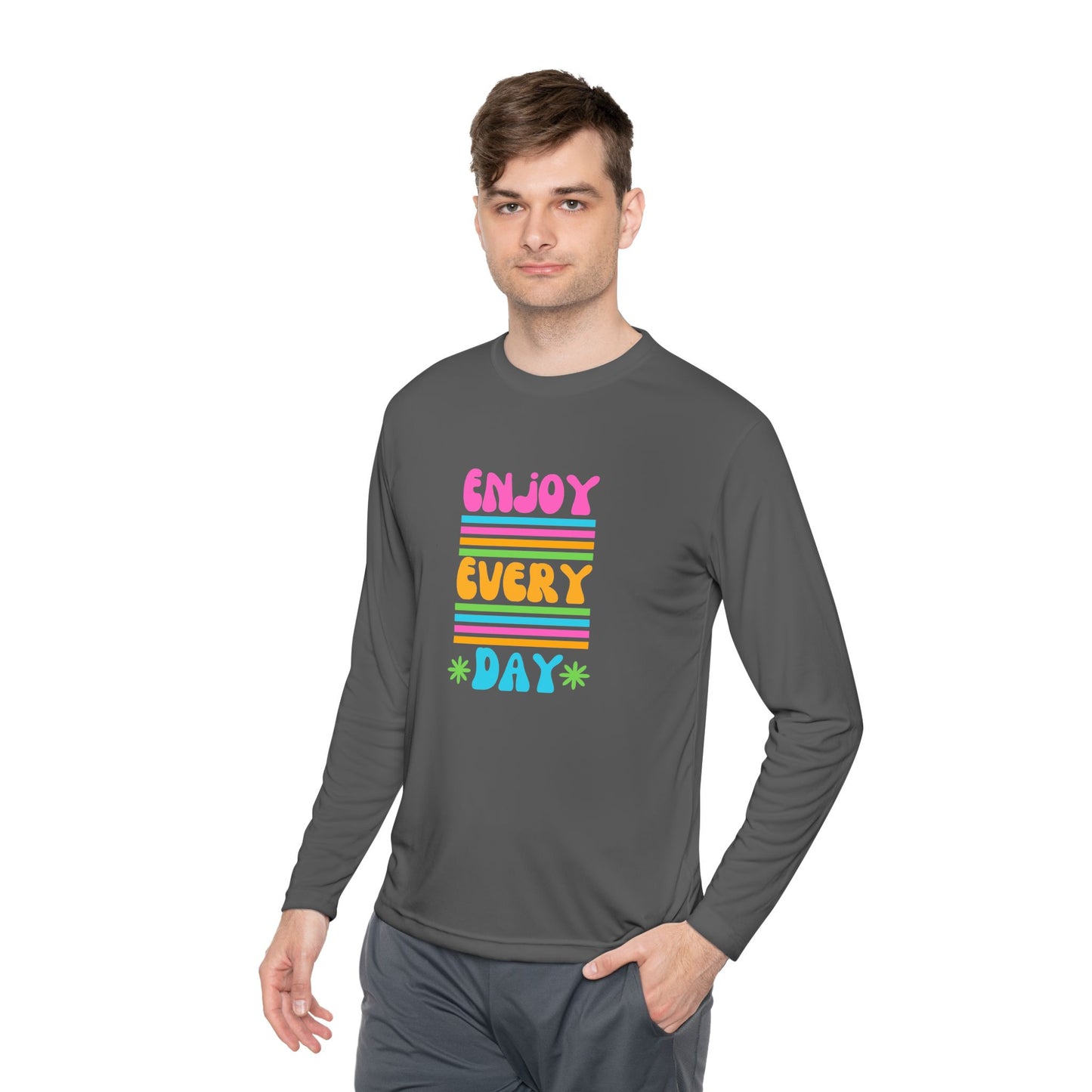Unisex Lightweight Long Sleeve Tee - Enjoy Every Day, Casual Shirt, Gift for Her, Mindfulness Apparel, Positive Message T-Shirt