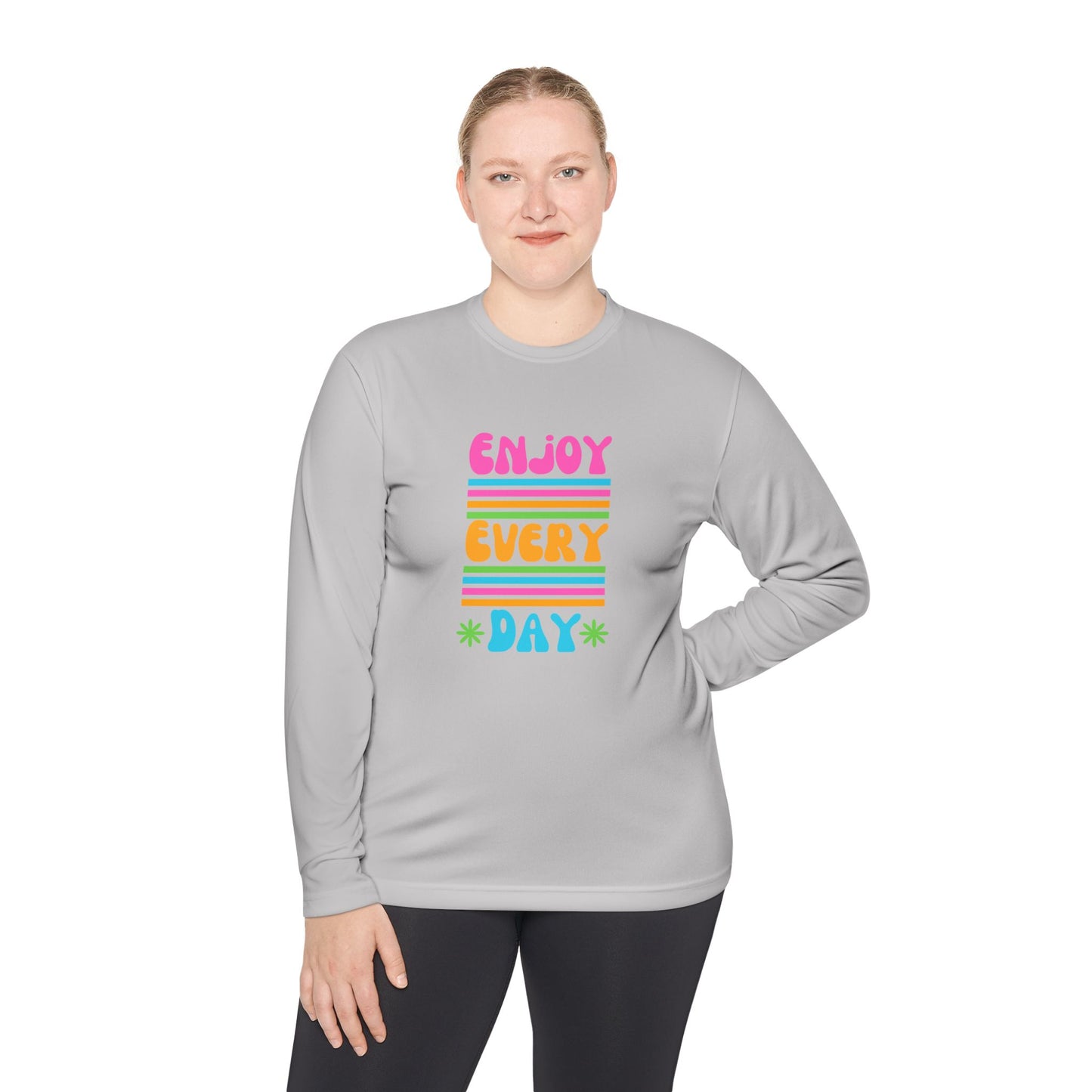 Unisex Lightweight Long Sleeve Tee - Enjoy Every Day, Casual Shirt, Gift for Her, Mindfulness Apparel, Positive Message T-Shirt