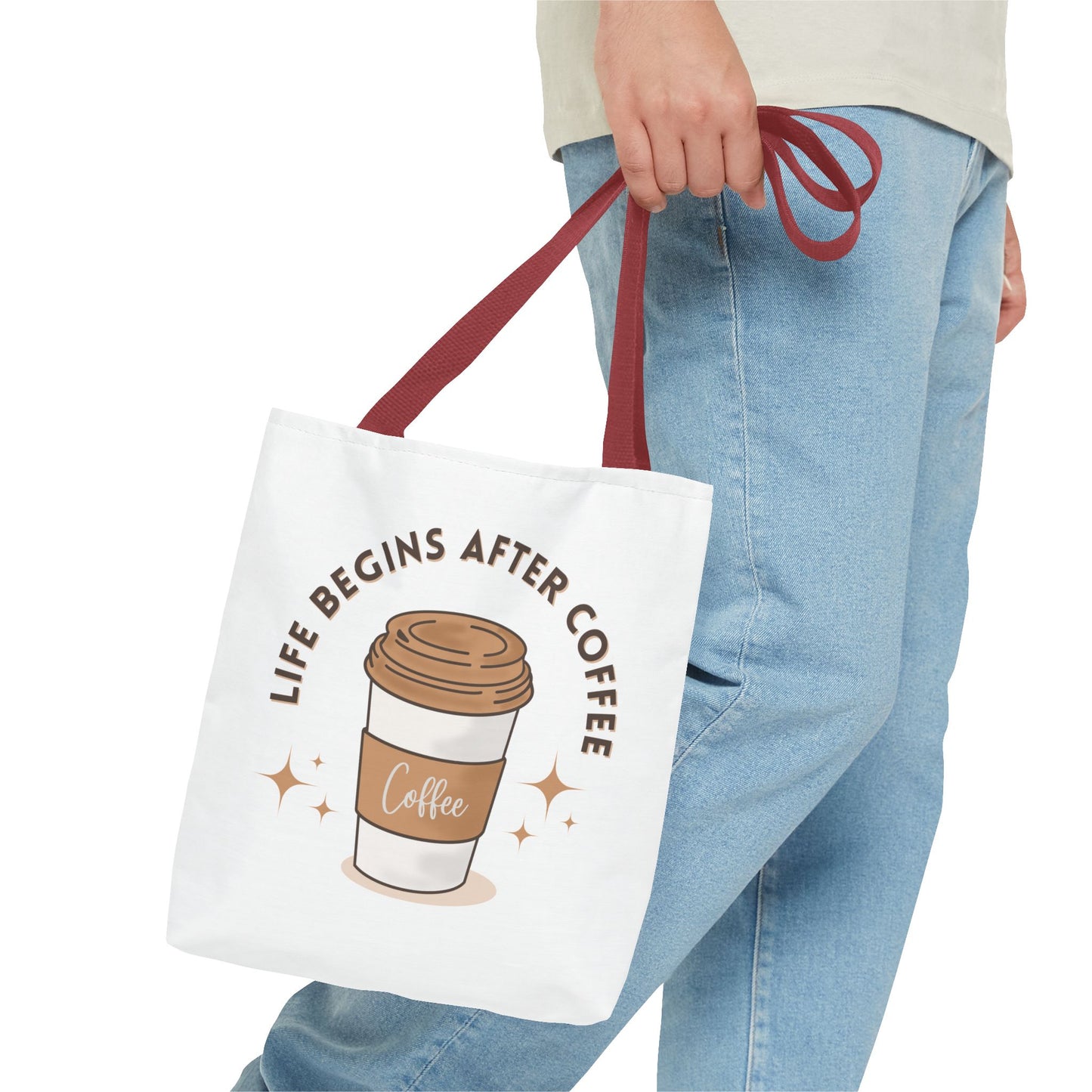 Coffee Lover Tote Bag - Life Begins After Coffee, Canvas Shoulder Bag, Reusable Grocery Bag, Gift for Her, Cute Tote for Work