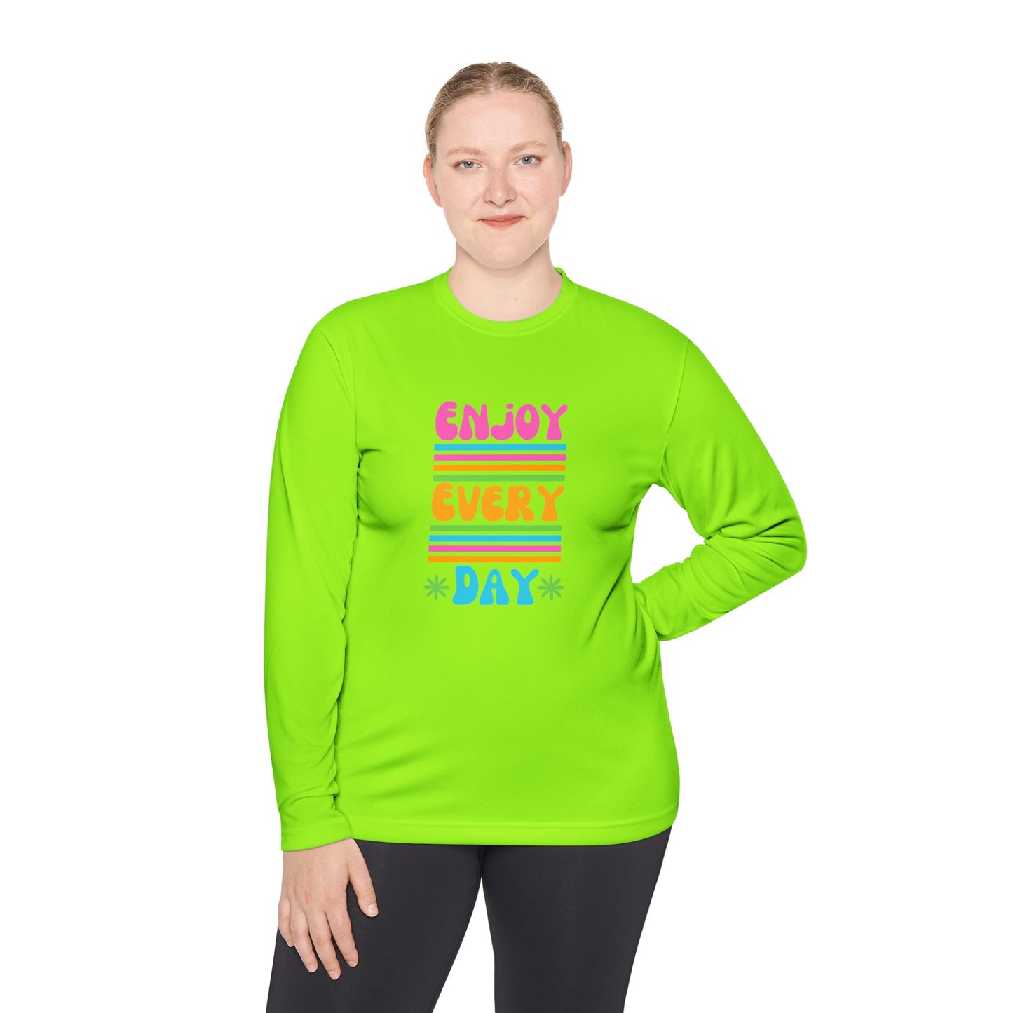 Unisex Lightweight Long Sleeve Tee - Enjoy Every Day, Casual Shirt, Gift for Her, Mindfulness Apparel, Positive Message T-Shirt