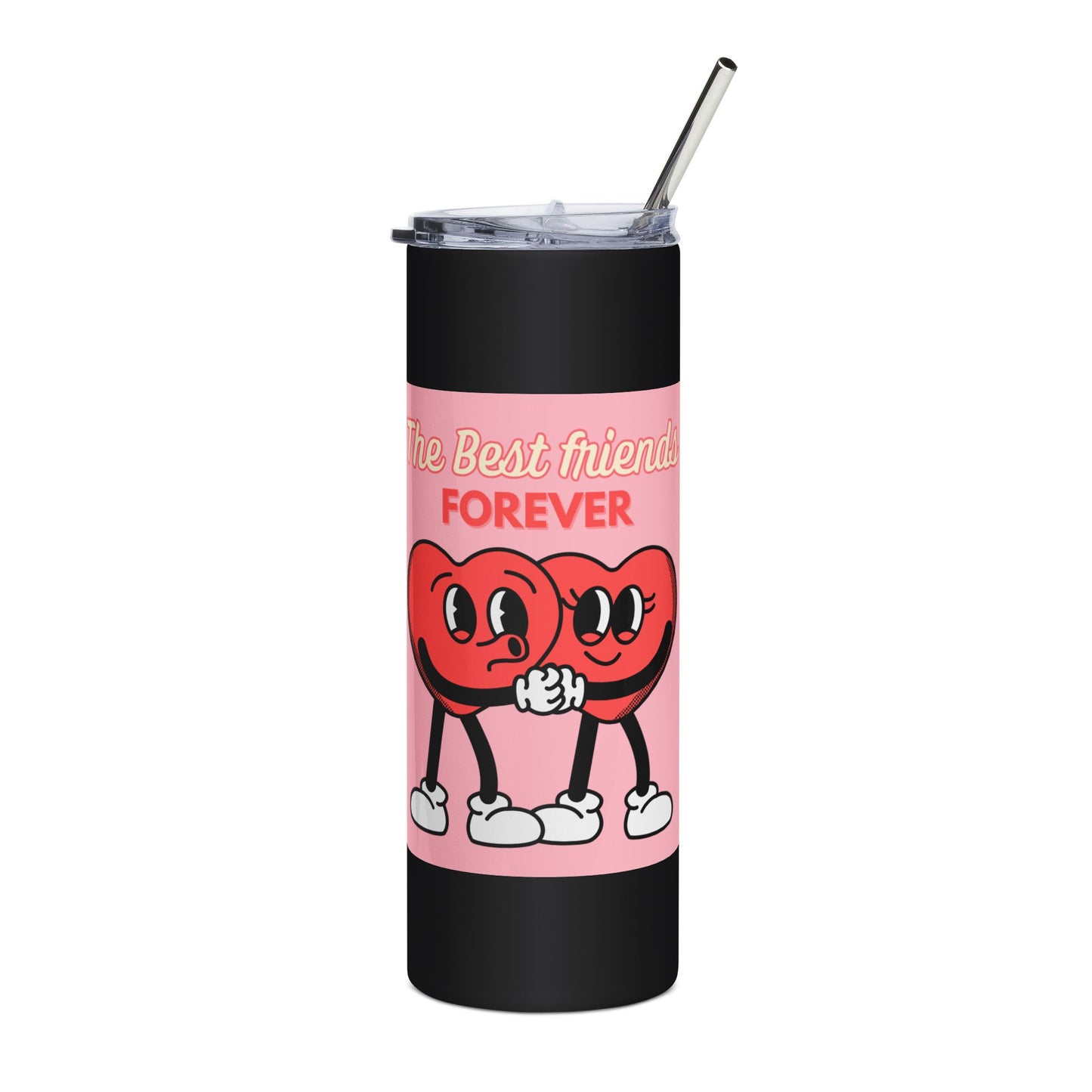 Best Friends Forever Stainless Steel Tumbler, 20oz, Gift for Bestie, Friendship Gift, Cute Travel Mug, Pink Hearts Mug, BFF Drinkware