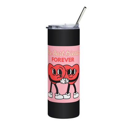 Best Friends Forever Stainless Steel Tumbler, 20oz, Gift for Bestie, Friendship Gift, Cute Travel Mug, Pink Hearts Mug, BFF Drinkware