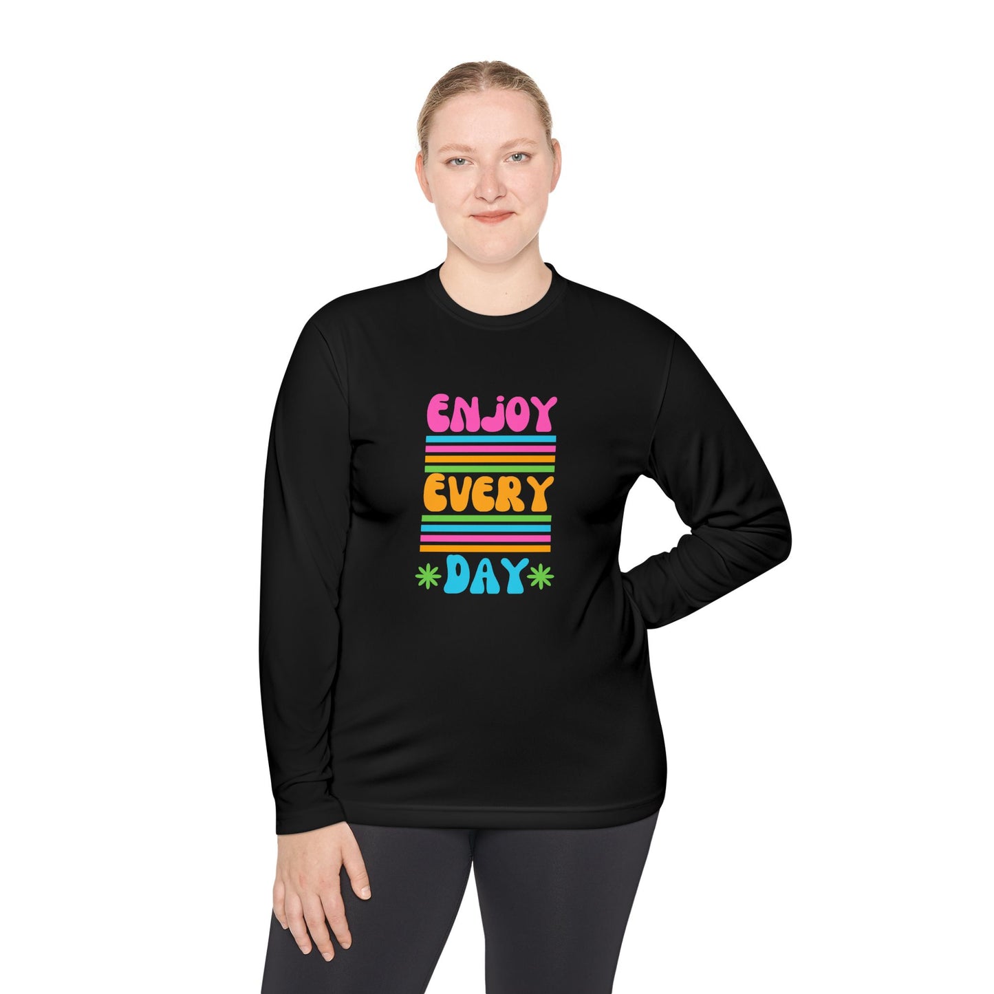 Unisex Lightweight Long Sleeve Tee - Enjoy Every Day, Casual Shirt, Gift for Her, Mindfulness Apparel, Positive Message T-Shirt