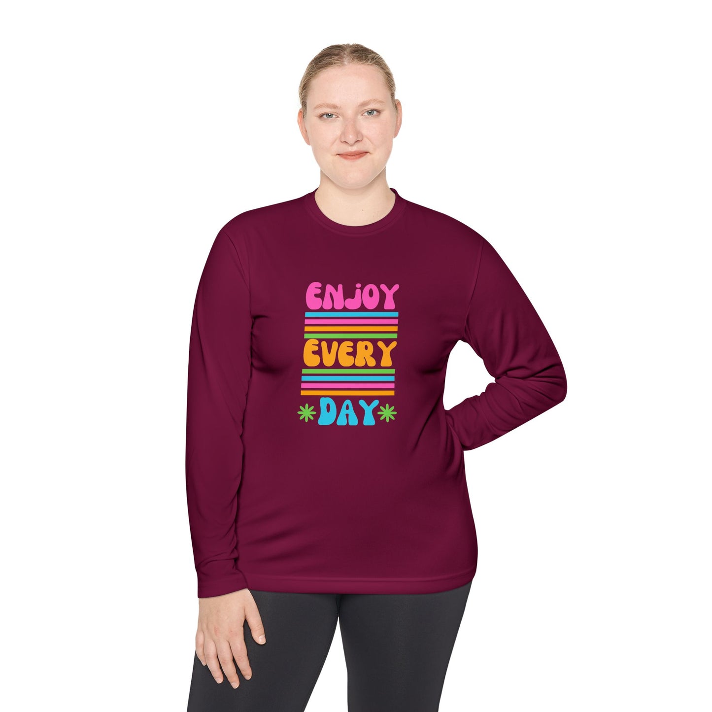Unisex Lightweight Long Sleeve Tee - Enjoy Every Day, Casual Shirt, Gift for Her, Mindfulness Apparel, Positive Message T-Shirt