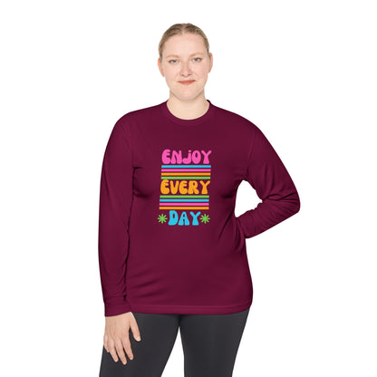 Unisex Lightweight Long Sleeve Tee - Enjoy Every Day, Casual Shirt, Gift for Her, Mindfulness Apparel, Positive Message T-Shirt